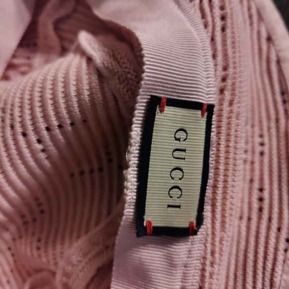 Gucci Knitted Crochet Malibu GG Fabric Leather Bucket Hat Pink XL 59 cm New main image 8